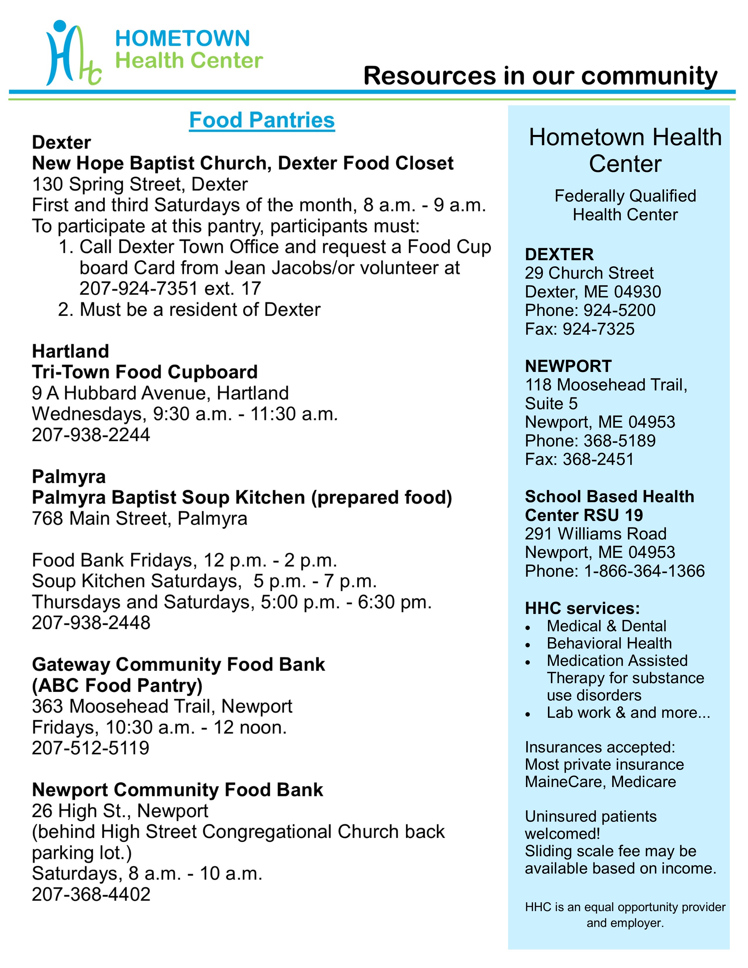 Community Resources - Hometown Health Center